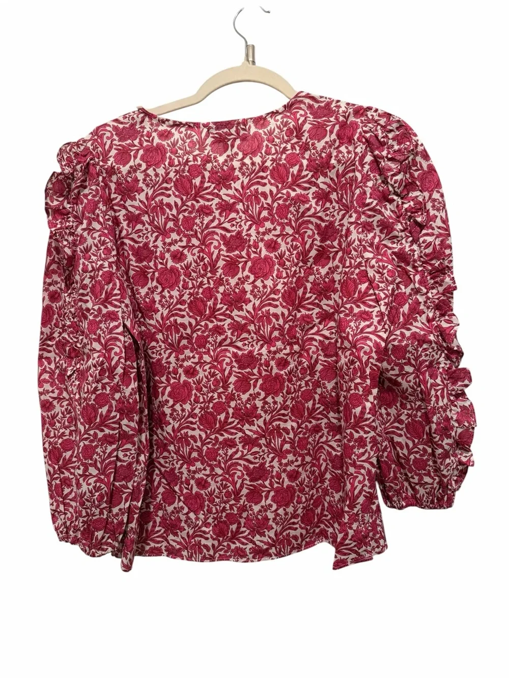 J. Crew Rose-Print Long Sleeve Scoop Neck Blouse Ruffle Sleeves NWOT Small